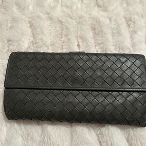 Bottega Veneta Gray Leather Long Wallet